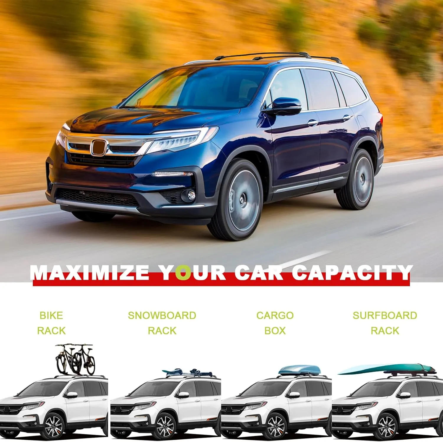 220lbs Roof Racks Cross Bars Fit for Honda Pilot 2016-2022 (Not Fit for 2023 2024 2025), Heavy Duty Aluminum Roof Rails Crossbars for Rooftop Cargo Basket Carrier Bag Luggage Rails Kayak
