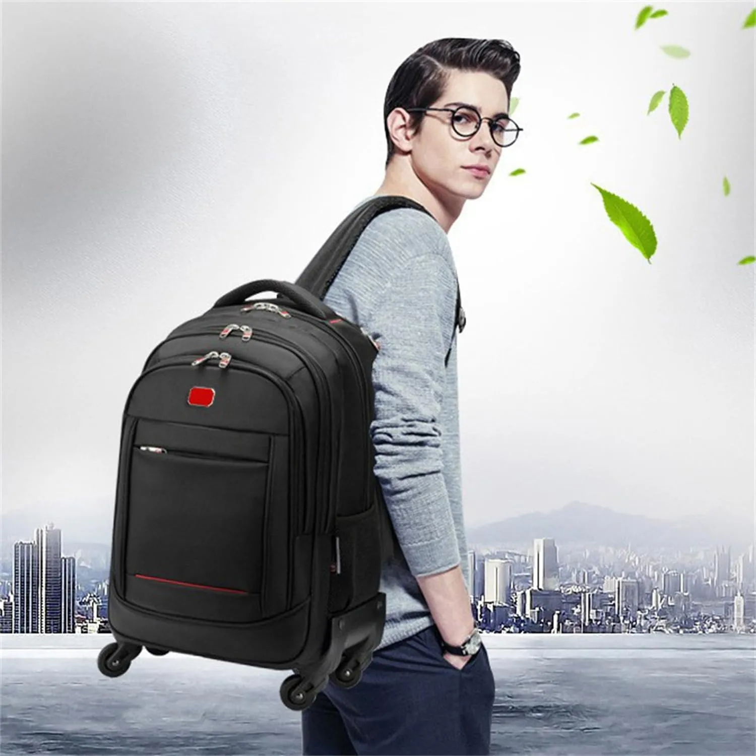 22in Rolling Backpack with 360 Detachable Wheels for Men Women Airline Approved Carry on Large Size Laptop Travel Business Luggage Bag (Black,20in)