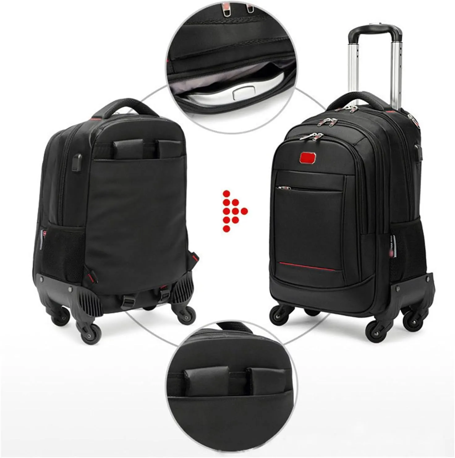 22in Rolling Backpack with 360 Detachable Wheels for Men Women Airline Approved Carry on Large Size Laptop Travel Business Luggage Bag (Black,20in)