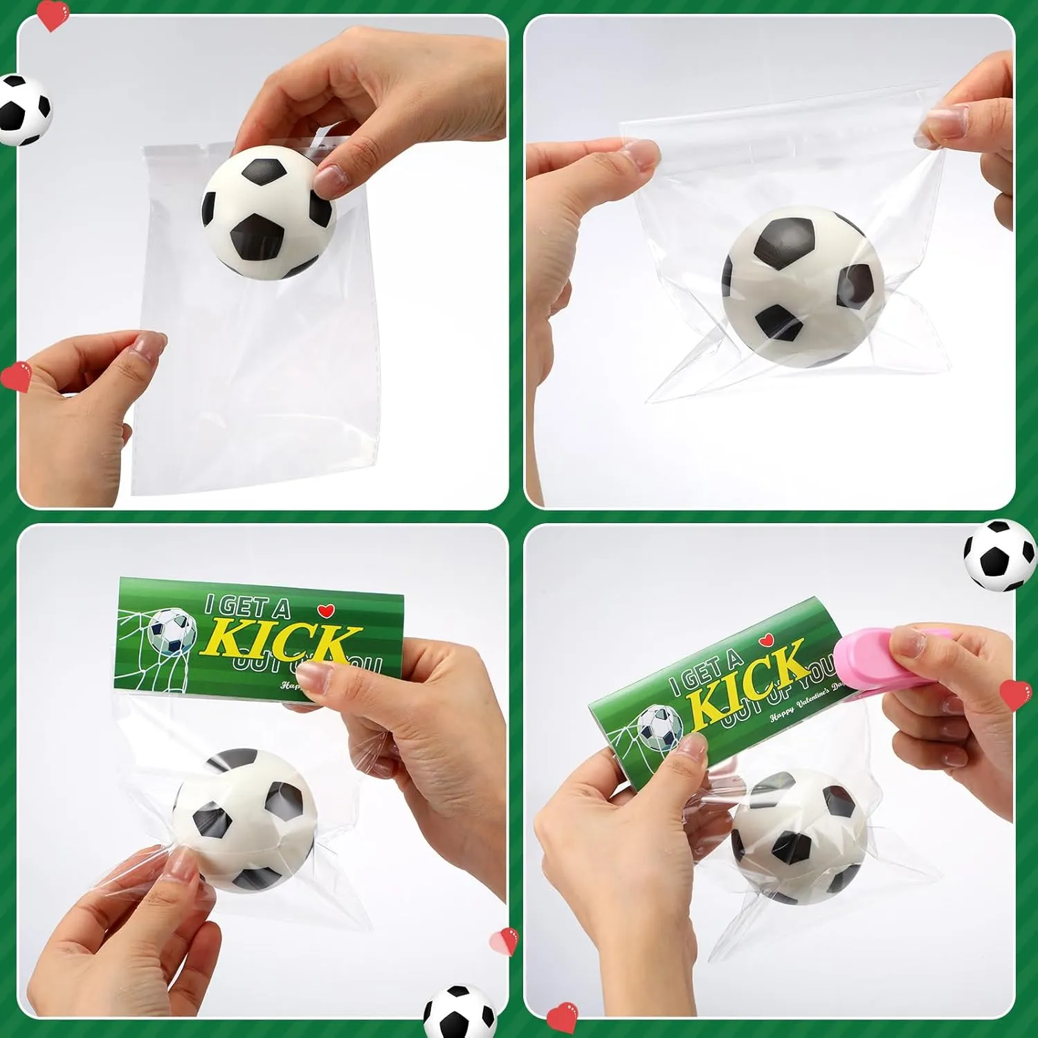 24 Pcs Soccer Valentines Day Card Headers 24 Valentines Soccer Mini Stress Balls for Kids Classroom Exchange Gifts Sports Party Favor Toy Gifts with 100 Mini Staples with Stapler