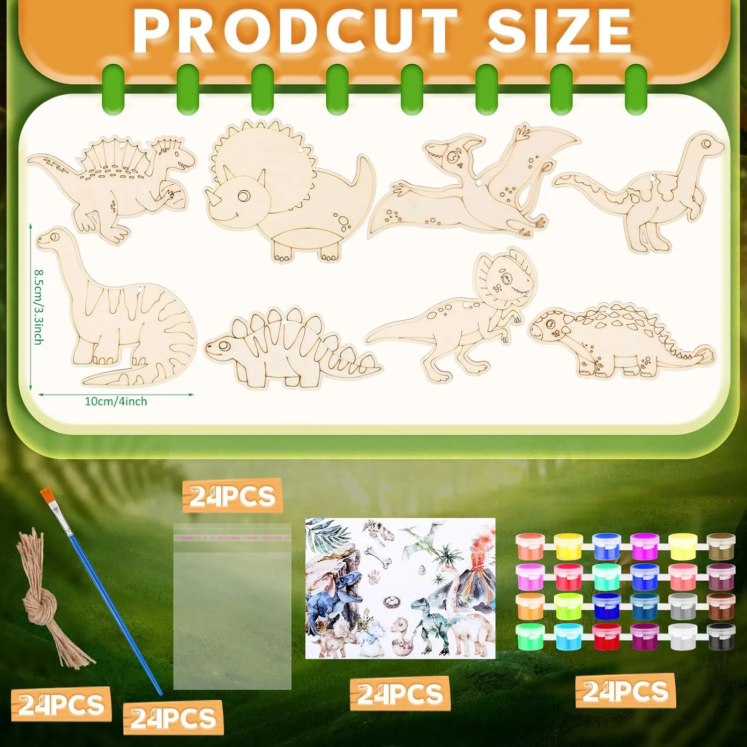 24 Set Dinosaur Party Favors Dinosaur Wood Painting Kit DIY Art Party Supplies Unfinished Wooden Animal Cutouts Coloring Crafts Thank You for Coming Gifts for Birthday Goodie Bags Gifts