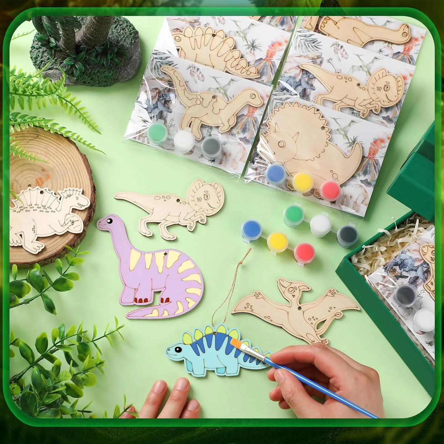 24 Set Dinosaur Party Favors Dinosaur Wood Painting Kit DIY Art Party Supplies Unfinished Wooden Animal Cutouts Coloring Crafts Thank You for Coming Gifts for Birthday Goodie Bags Gifts