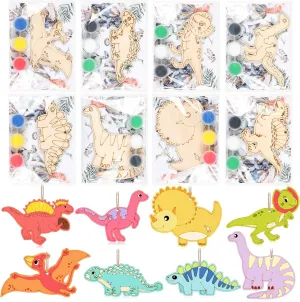 24 Set Dinosaur Party Favors Dinosaur Wood Painting Kit DIY Art Party Supplies Unfinished Wooden Animal Cutouts Coloring Crafts Thank You for Coming Gifts for Birthday Goodie Bags Gifts