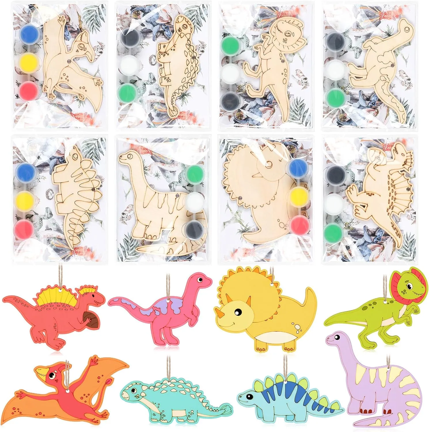 24 Set Dinosaur Party Favors Dinosaur Wood Painting Kit DIY Art Party Supplies Unfinished Wooden Animal Cutouts Coloring Crafts Thank You for Coming Gifts for Birthday Goodie Bags Gifts