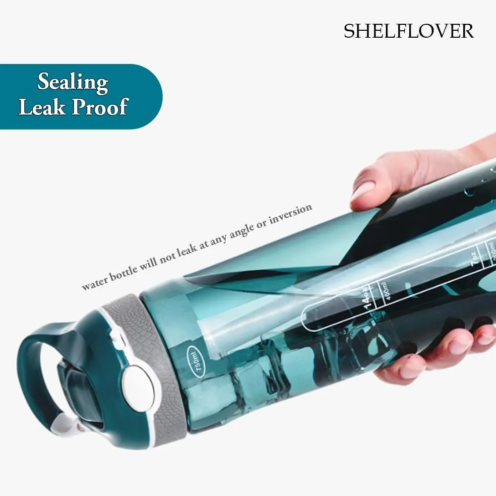 24oz Dark Cyan Water Bottle With Narrow Straw, BPA FREE Clear Bottles With Handle One Hand Use Easy Carried, Flip Up, Suit School, Office, Gym, Office