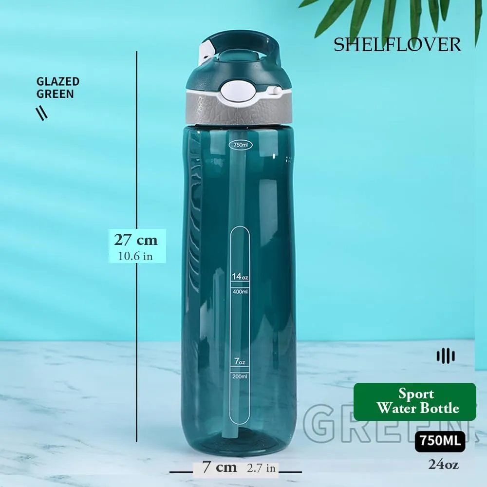 24oz Dark Cyan Water Bottle With Narrow Straw, BPA FREE Clear Bottles With Handle One Hand Use Easy Carried, Flip Up, Suit School, Office, Gym, Office