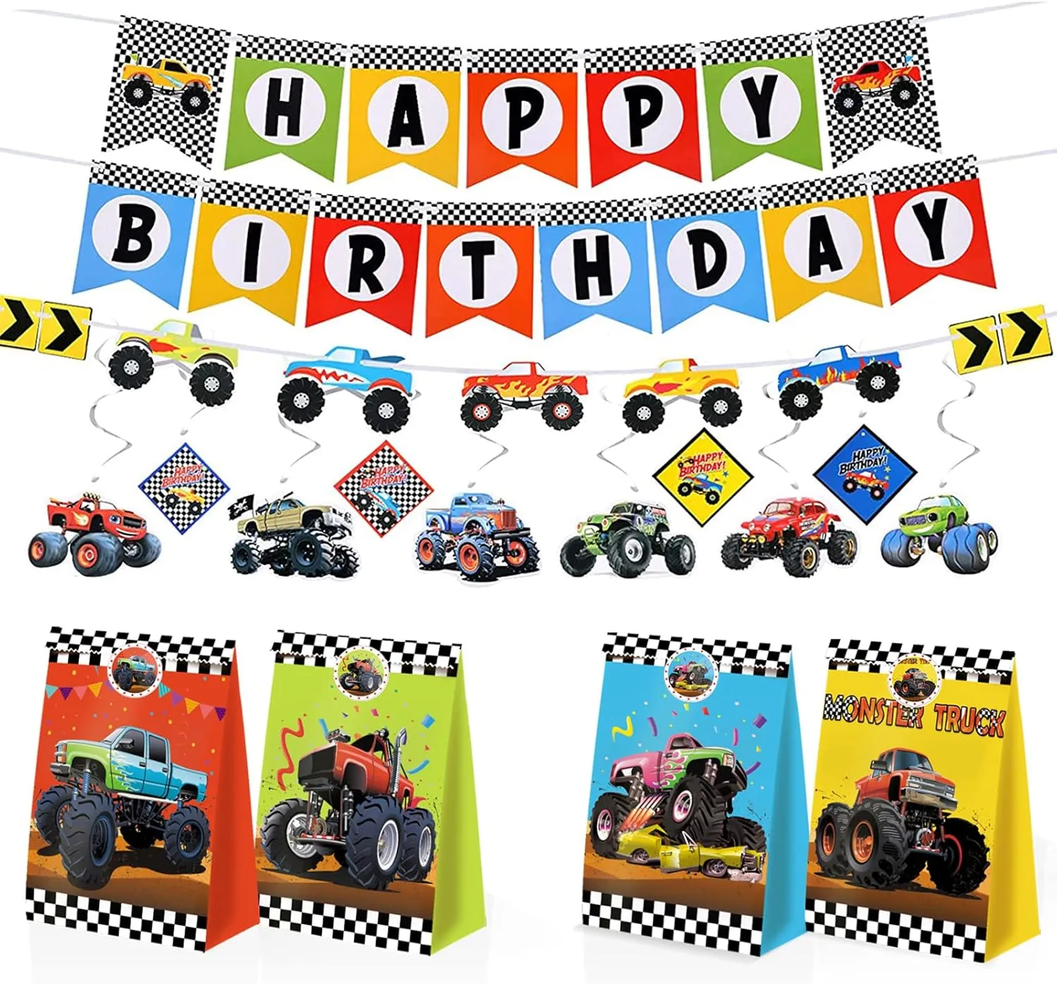 24pcs Monster Truck Goodie Bags - Monster Party Favors & Decorations for Boys' Birthday Parties