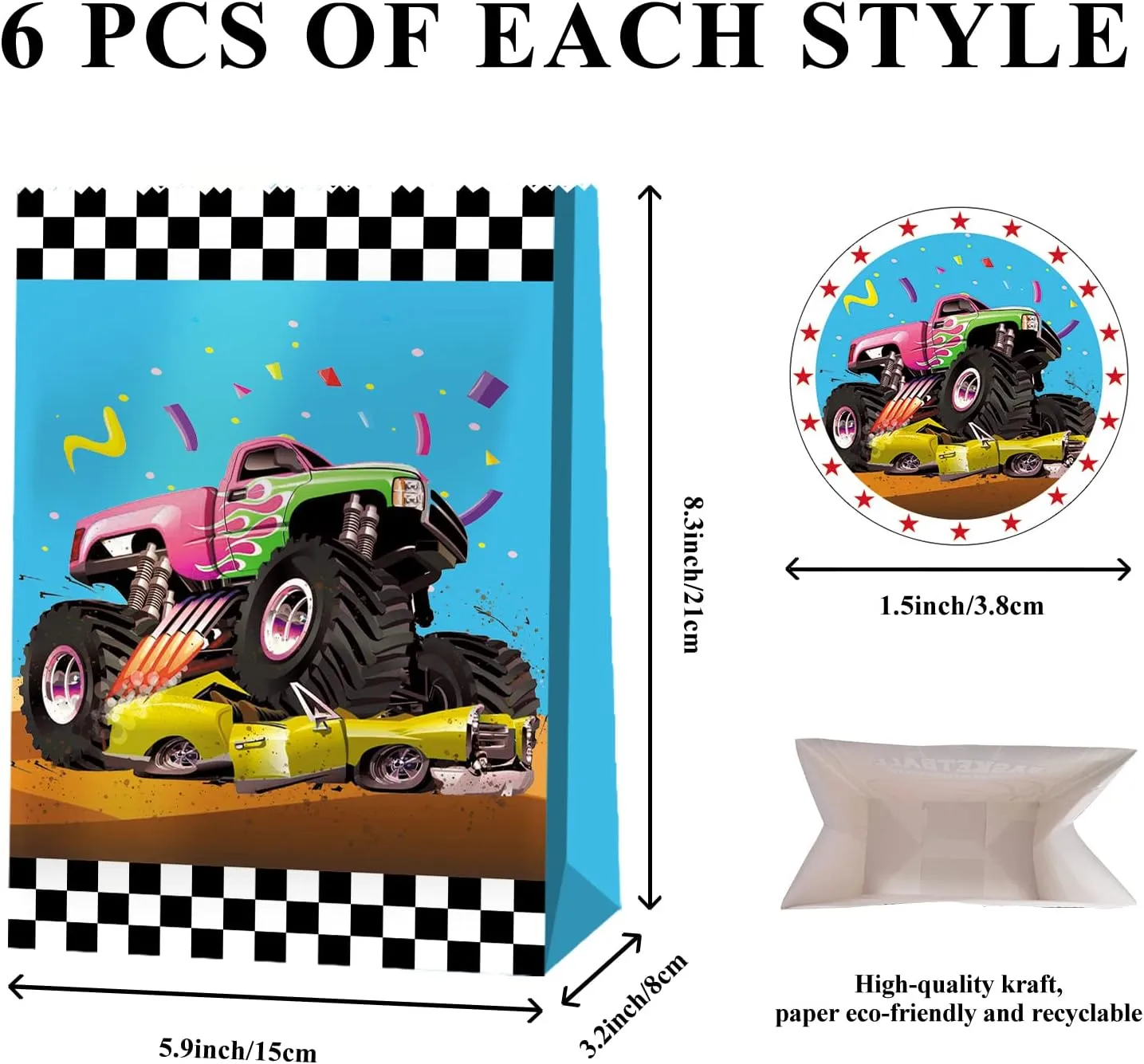 24pcs Monster Truck Goodie Bags - Monster Party Favors & Decorations for Boys' Birthday Parties