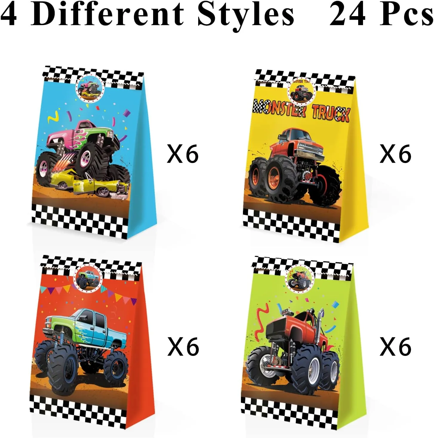 24pcs Monster Truck Goodie Bags - Monster Party Favors & Decorations for Boys' Birthday Parties