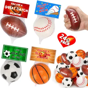 24PCS Sports Stress Balls for Kids School Classroom Girls Boys Toddler Valentine Exchange Gifts Bulk Football Basketball Party Favors Prize Goodie Bag Stuffer