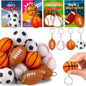 24PCS Stress Balls Keychain Football Soccer Sports Birthday Party Favors Goodie Goody Bags Stuffers for Kids 4-8 8-12 Treasure Chest Prize Box Toy for Kids Classroom Pinata Easter Basket Stuffers Gift
