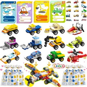 24PCS Valentines Day Gifts for Kids, Building Blocks with Valentines Cards for Kids Classroom, Valentines Gifts School Exchange Party Favors for Kids Boys Girls