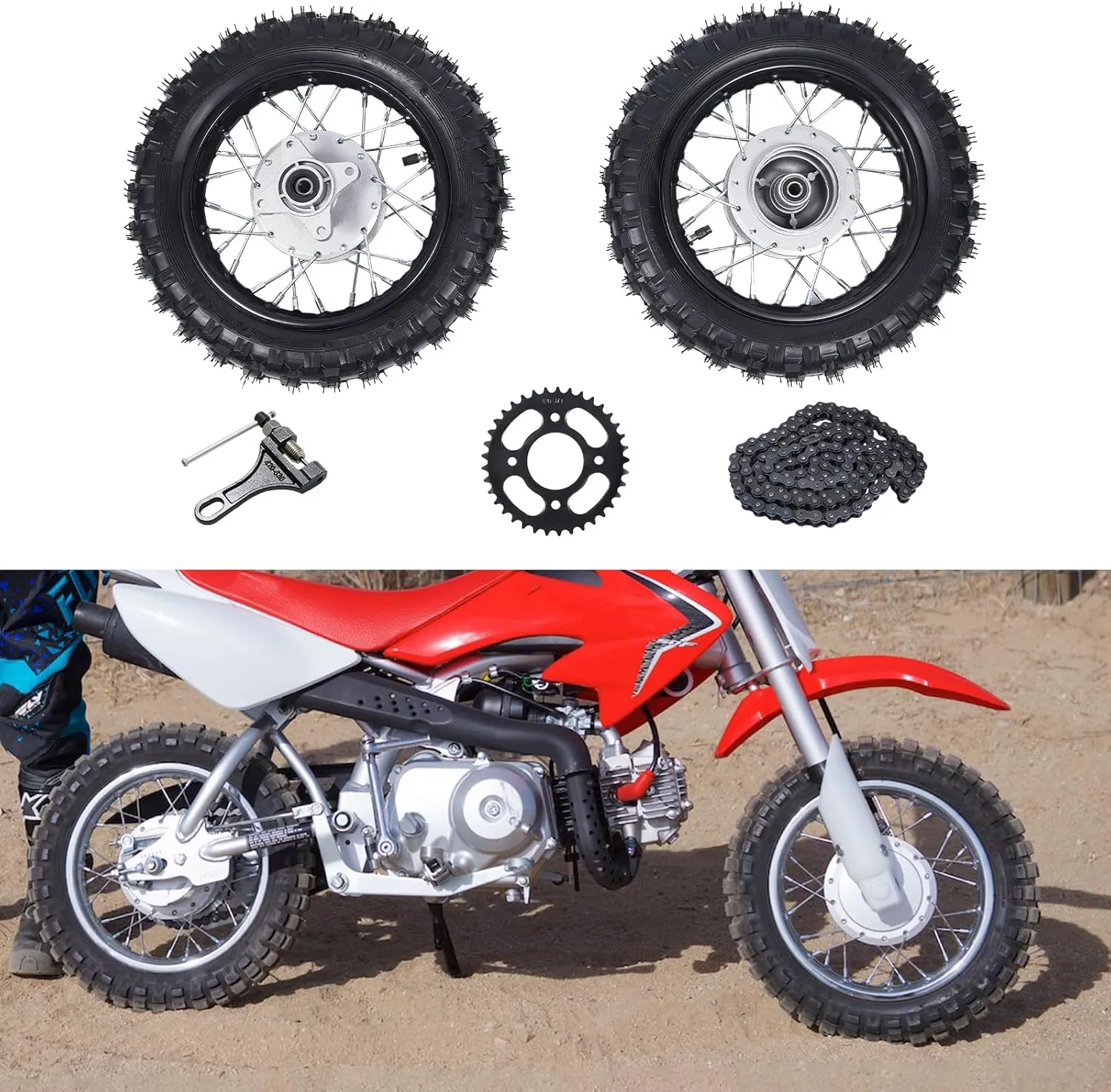 2.50-10 Dirt Bike Tire 10" Front Rear Tire Rim Wheel Drum Brake For CRF50 XR PW50 TTR50 BBR KLX Pit Dirt Bikes
