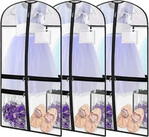 3 pack Clear PVC Dance Garment Bags for Dancers,Waterproof Dance Costume Garment Bag,Clear garment bags for hanging clothes,39in Garment bag for Dance Competitions,Kids Garment Bag for Travel Storage