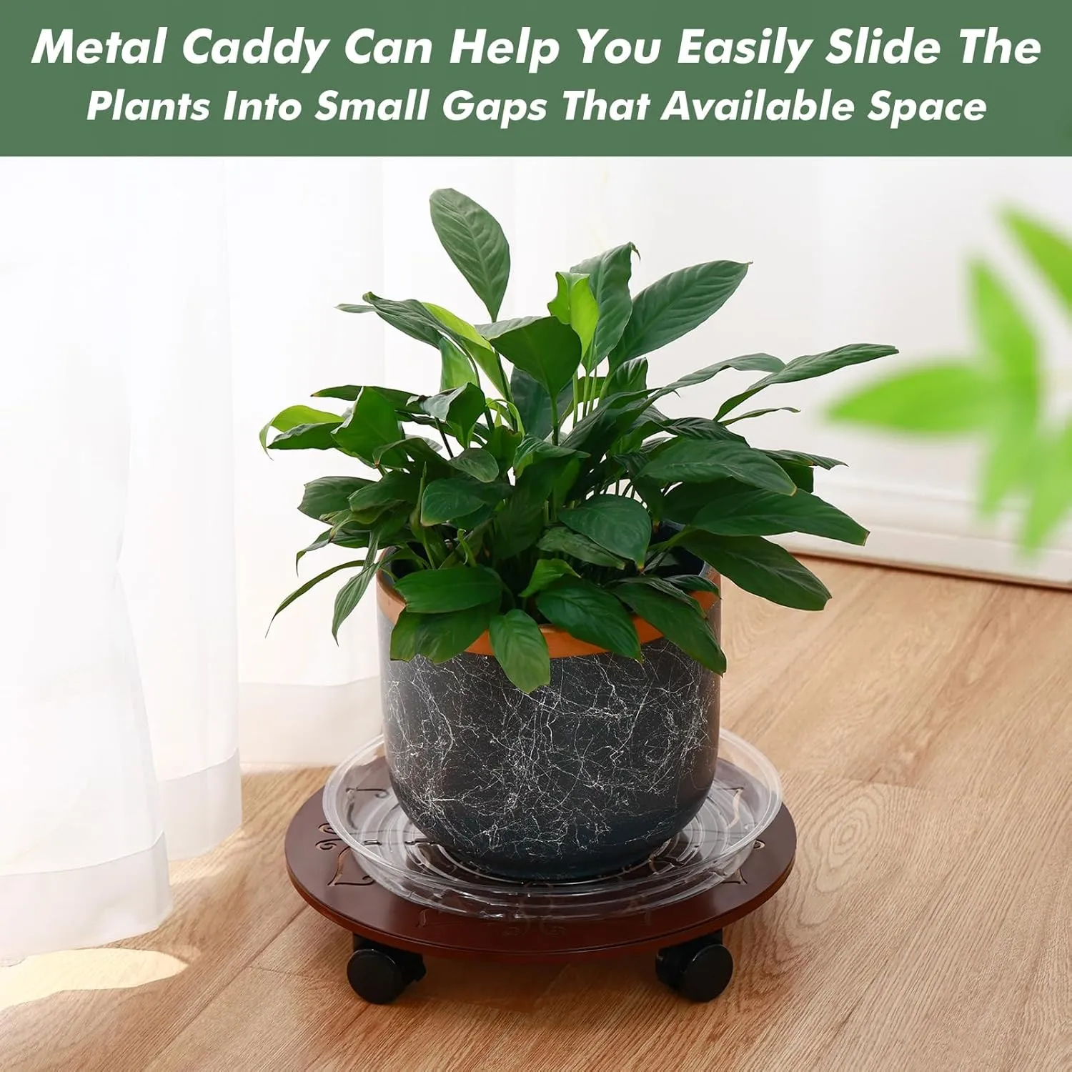 3 Packs 12 inches Large Metal Plant Caddy with Wheels Round Planter Dolly Pot Mover Rollers Wrought Iron Rolling Plant Stands Indoor Outdoor Wheeled Plant Holder Coaster Trolley, Butterfly, Brown