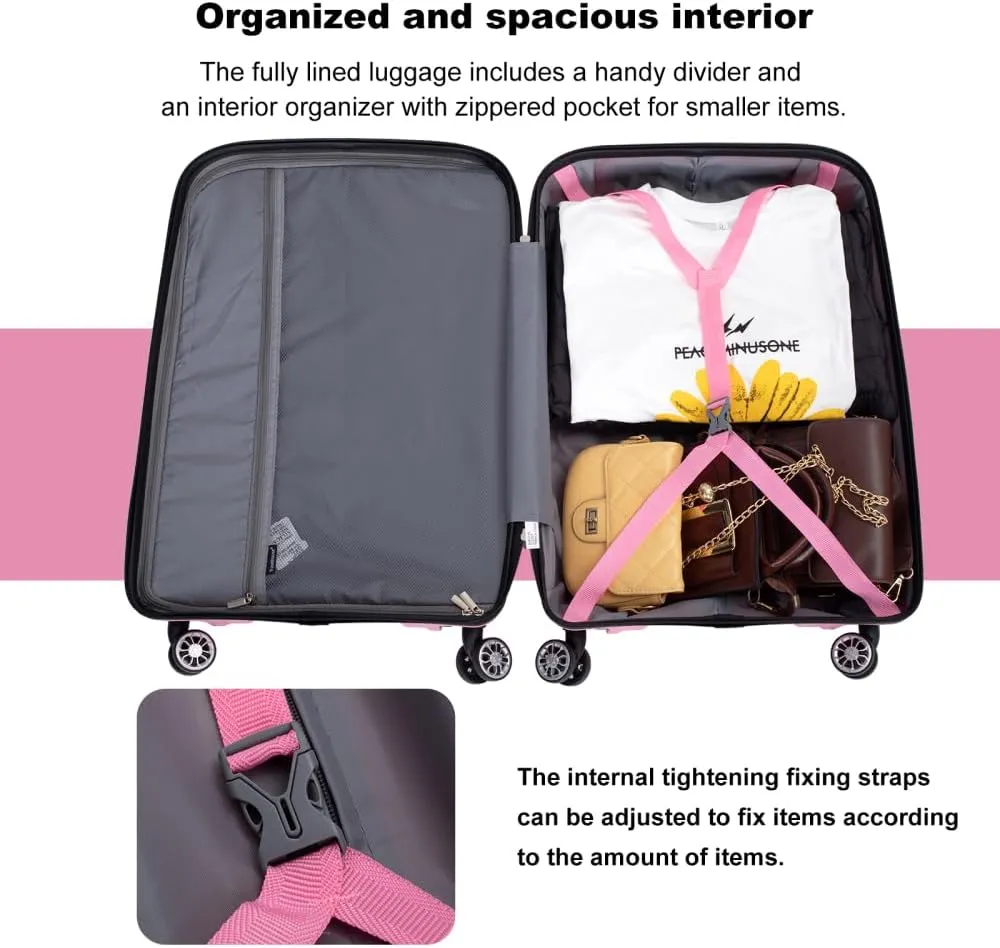 3-Piece Hardshell Luggage Set (20"/24"/28") - Lightweight PP Suitcases with Lock & 360° Spinner Wheels - Expandable Carry-On & Checked Luggage (Pink   Polypropylene)