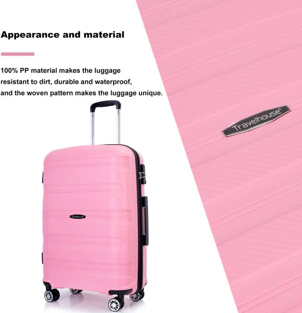 3-Piece Hardshell Luggage Set (20"/24"/28") - Lightweight PP Suitcases with Lock & 360° Spinner Wheels - Expandable Carry-On & Checked Luggage (Pink   Polypropylene)