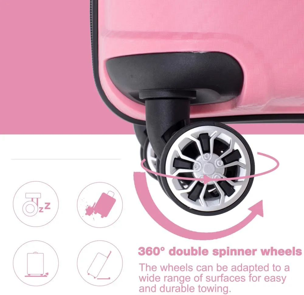 3-Piece Hardshell Luggage Set (20"/24"/28") - Lightweight PP Suitcases with Lock & 360° Spinner Wheels - Expandable Carry-On & Checked Luggage (Pink   Polypropylene)