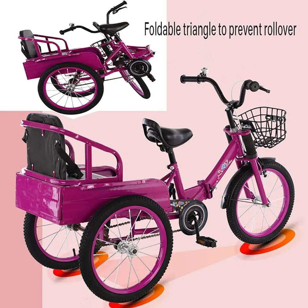 3 Wheel Kids Pedal Bike,Folding Big Size Baby Tricycle with Seat and Pedal Strengthen The Vehicle Body to Ensure Safe Load-Carrying Capacity More Solid,Red,18in