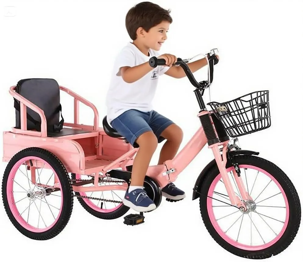 3 Wheel Kids Pedal Bike,Folding Big Size Baby Tricycle with Seat and Pedal Strengthen The Vehicle Body to Ensure Safe Load-Carrying Capacity More Solid,Red,18in