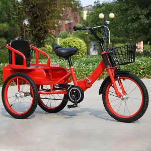 3 Wheel Kids Pedal Bike,Folding Big Size Baby Tricycle with Seat and Pedal Strengthen The Vehicle Body to Ensure Safe Load-Carrying Capacity More Solid,Red,18in