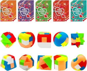 30PCS Valentines Gifts for Kids, 10 Styles Brain Teaser Puzzles Keychain Toys with Valentines Gift Cards for Boys Girl School Classroom Exchange Prize, Fun Valentines Party Favors Toys
