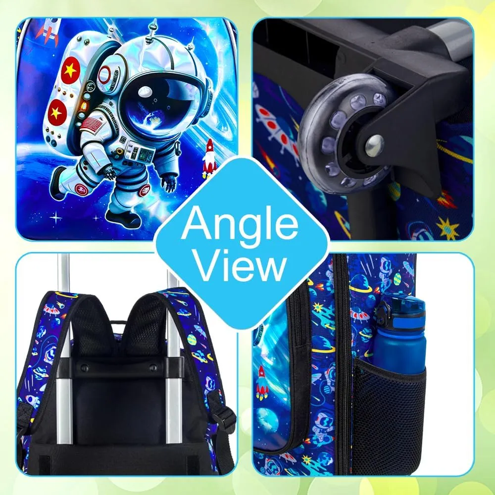 3PCS Rolling Backpack for Girls and Boys， Kids Unicorn Dinosaur Wheeled Bookbag