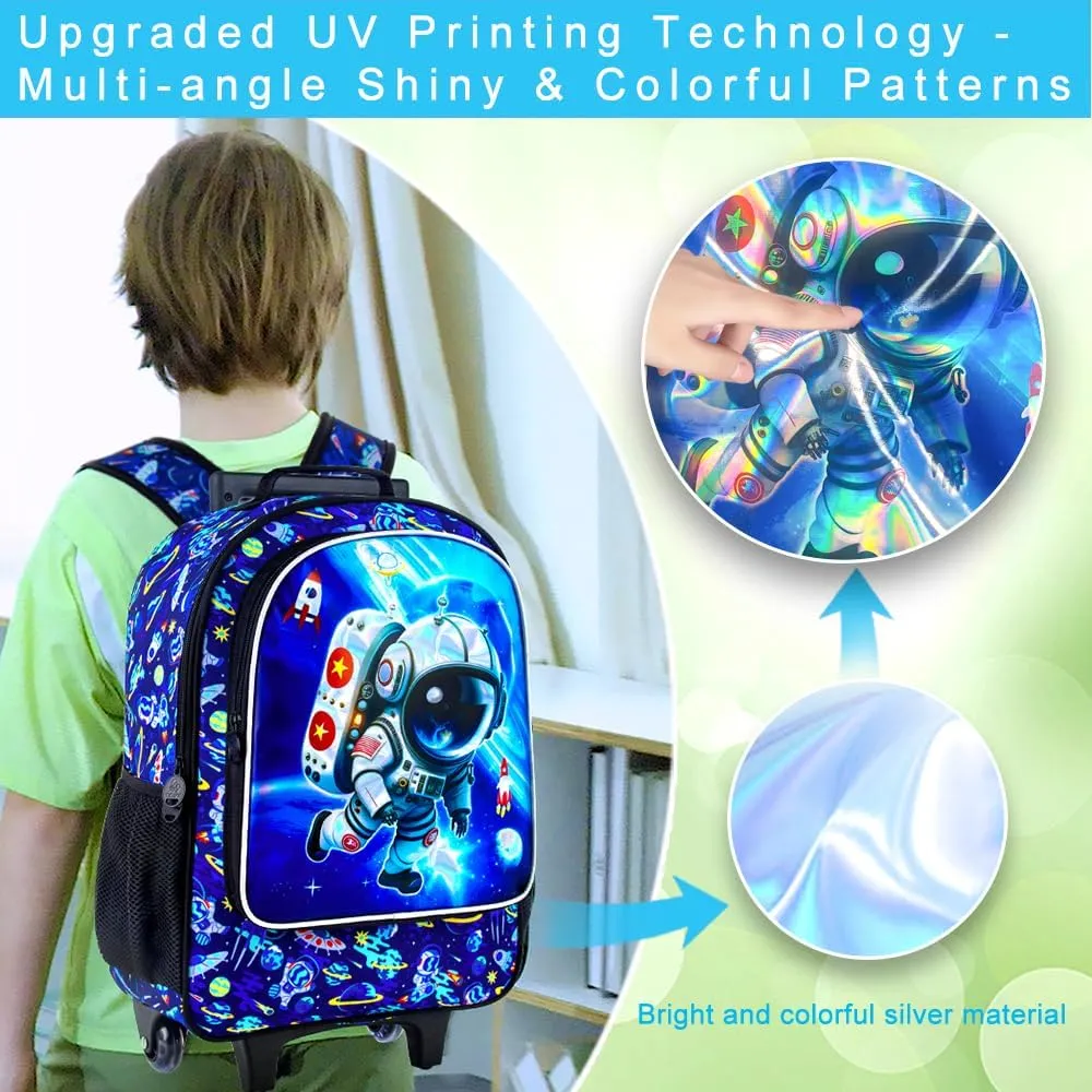 3PCS Rolling Backpack for Girls and Boys， Kids Unicorn Dinosaur Wheeled Bookbag