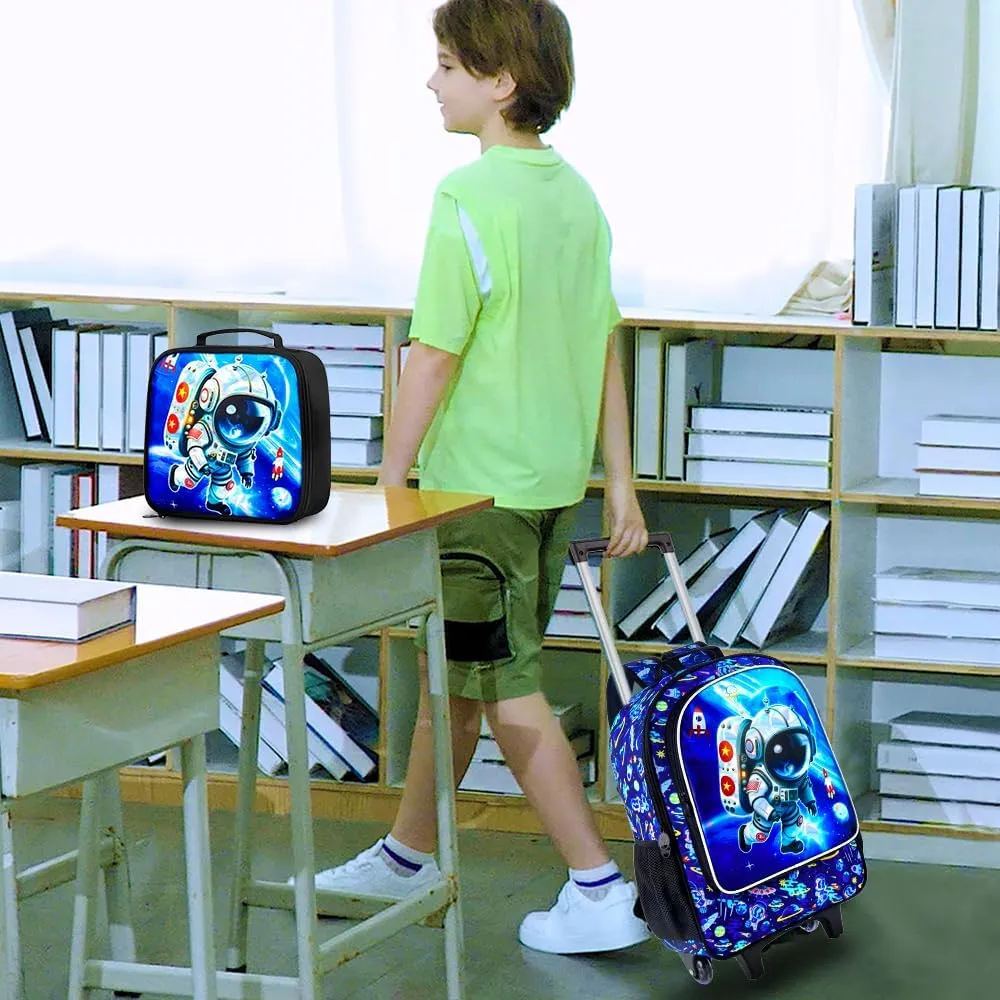 3PCS Rolling Backpack for Girls and Boys， Kids Unicorn Dinosaur Wheeled Bookbag