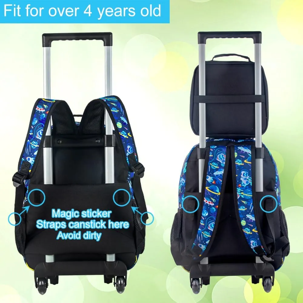 3PCS Rolling Backpack for Girls and Boys， Kids Unicorn Dinosaur Wheeled Bookbag