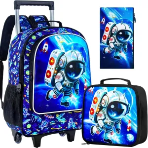 3PCS Rolling Backpack for Girls and Boys， Kids Unicorn Dinosaur Wheeled Bookbag
