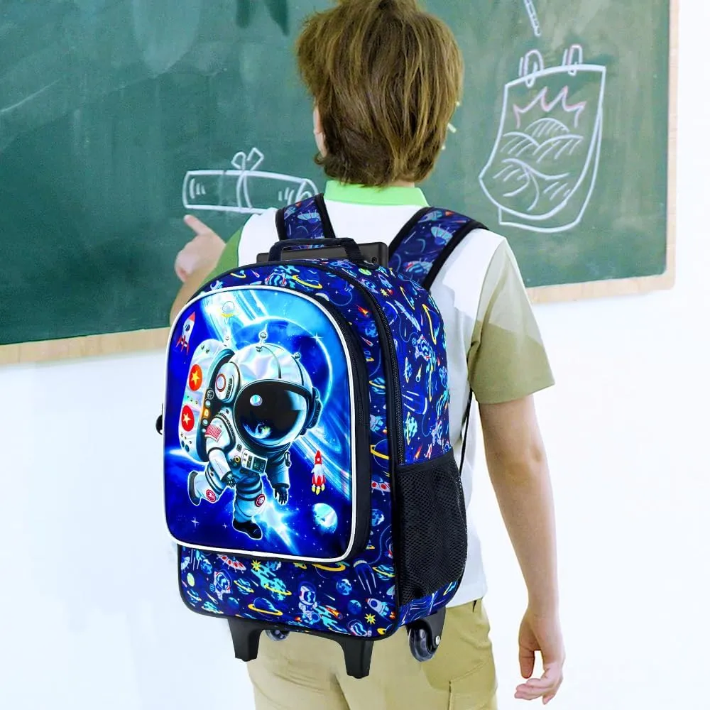 3PCS Rolling Backpack for Girls and Boys， Kids Unicorn Dinosaur Wheeled Bookbag