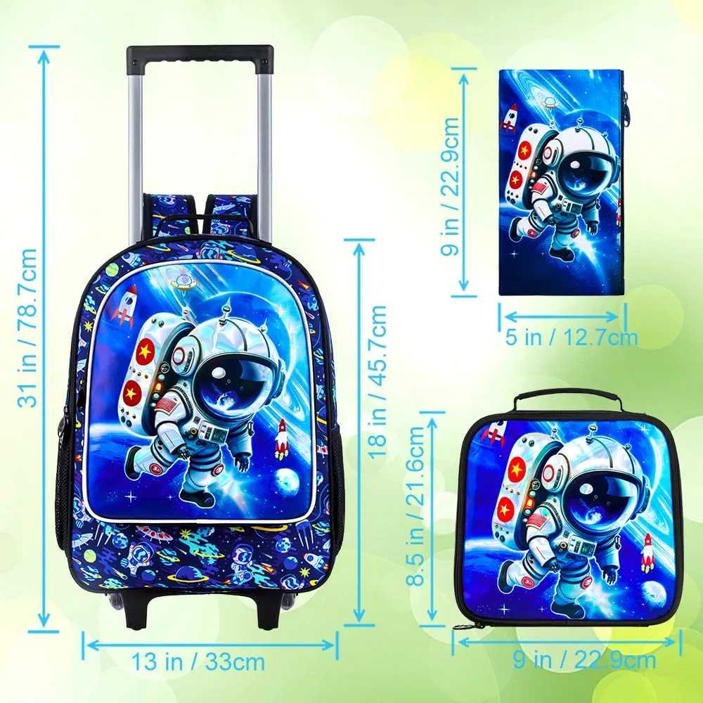 3PCS Rolling Backpack for Girls and Boys， Kids Unicorn Dinosaur Wheeled Bookbag