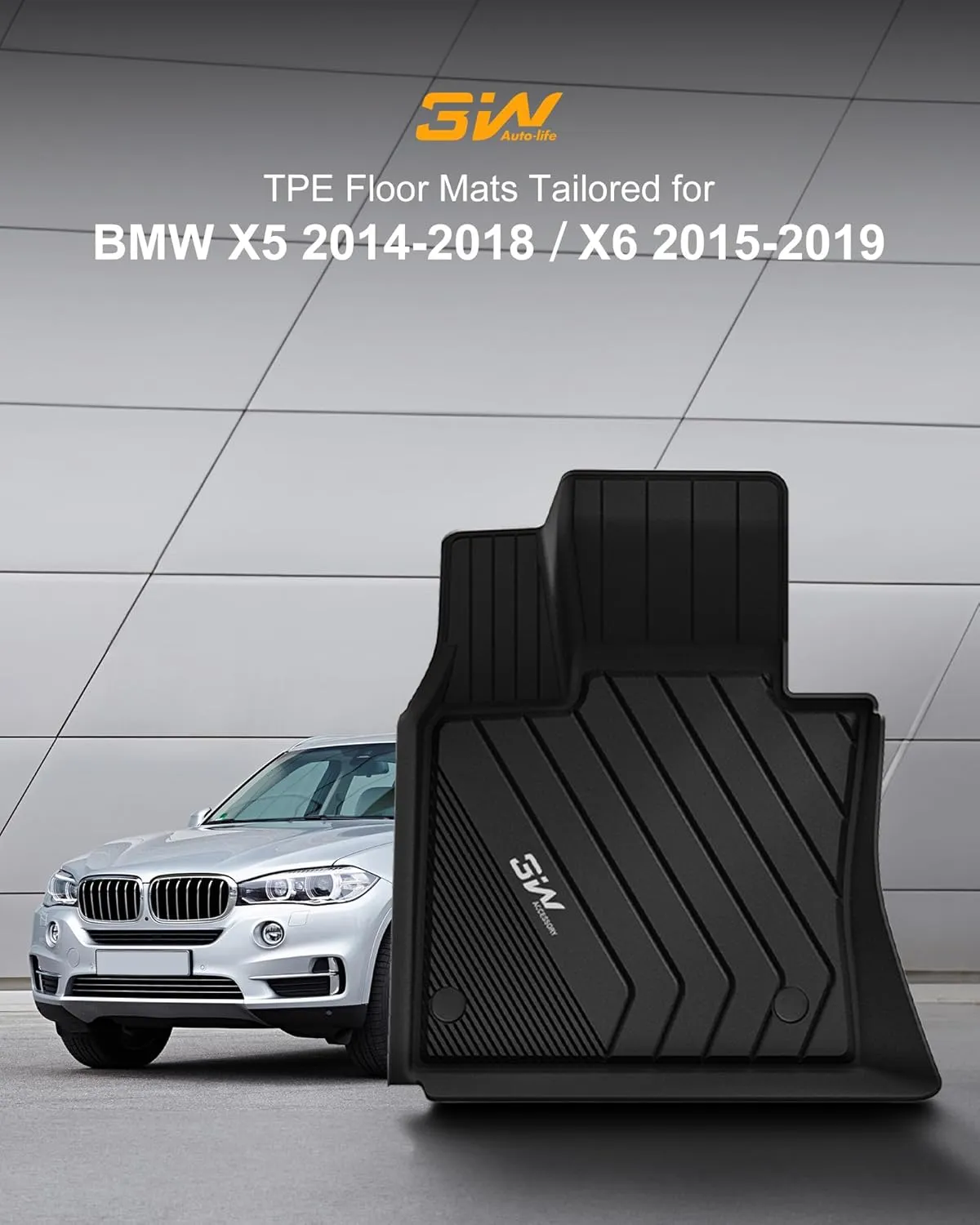 3W BMW X5 Floor Mats & Cargo Liner Fit for BMW X5 2014 2015 2016 2017 2018, TPE All-Weather Custom Fit Full Set Harmless Heavy Duty Floor Liner and Trunk Mat Car Accessories