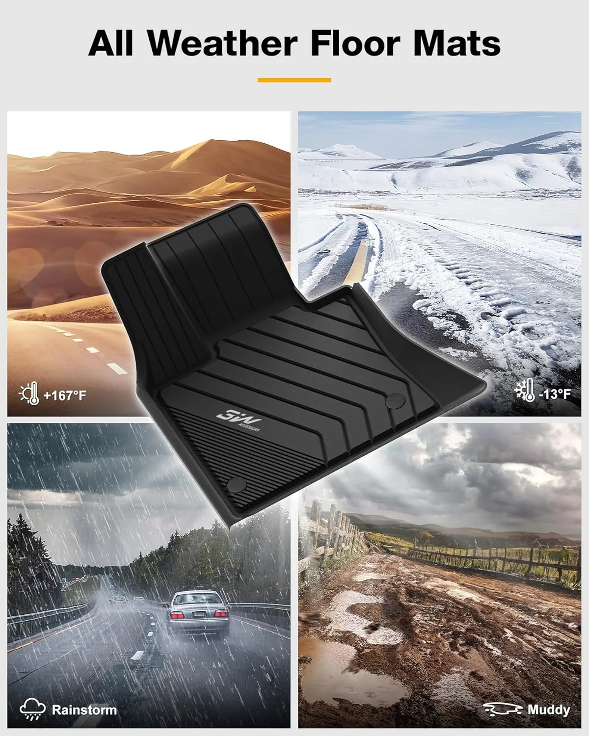 3W BMW X5 Floor Mats & Cargo Liner Fit for BMW X5 2014 2015 2016 2017 2018, TPE All-Weather Custom Fit Full Set Harmless Heavy Duty Floor Liner and Trunk Mat Car Accessories
