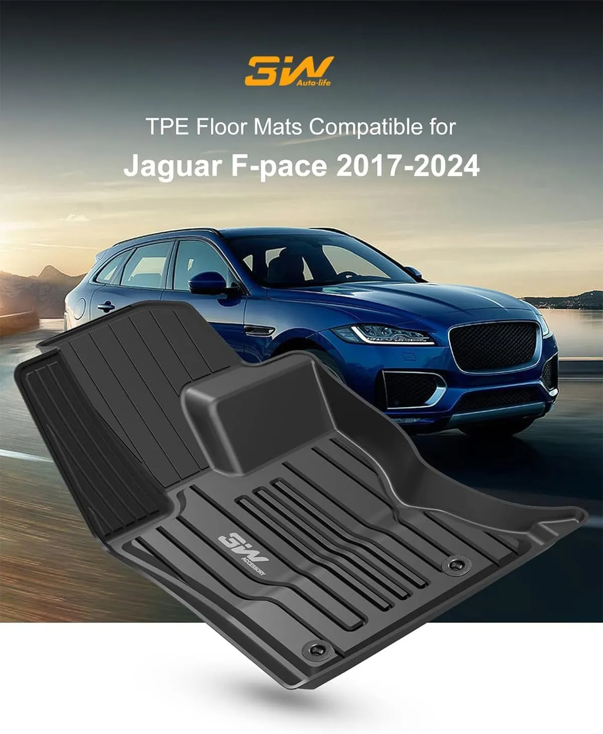 3W Floor Mats Fit for Jaguar F-pace & Land Rover Range Rover Velar 2017-2024 2025, TPE All Weather Custom Fit Accessories for Jaguar F pace Floor Liner 1st and 2nd Row Full Set Car Mats, Black