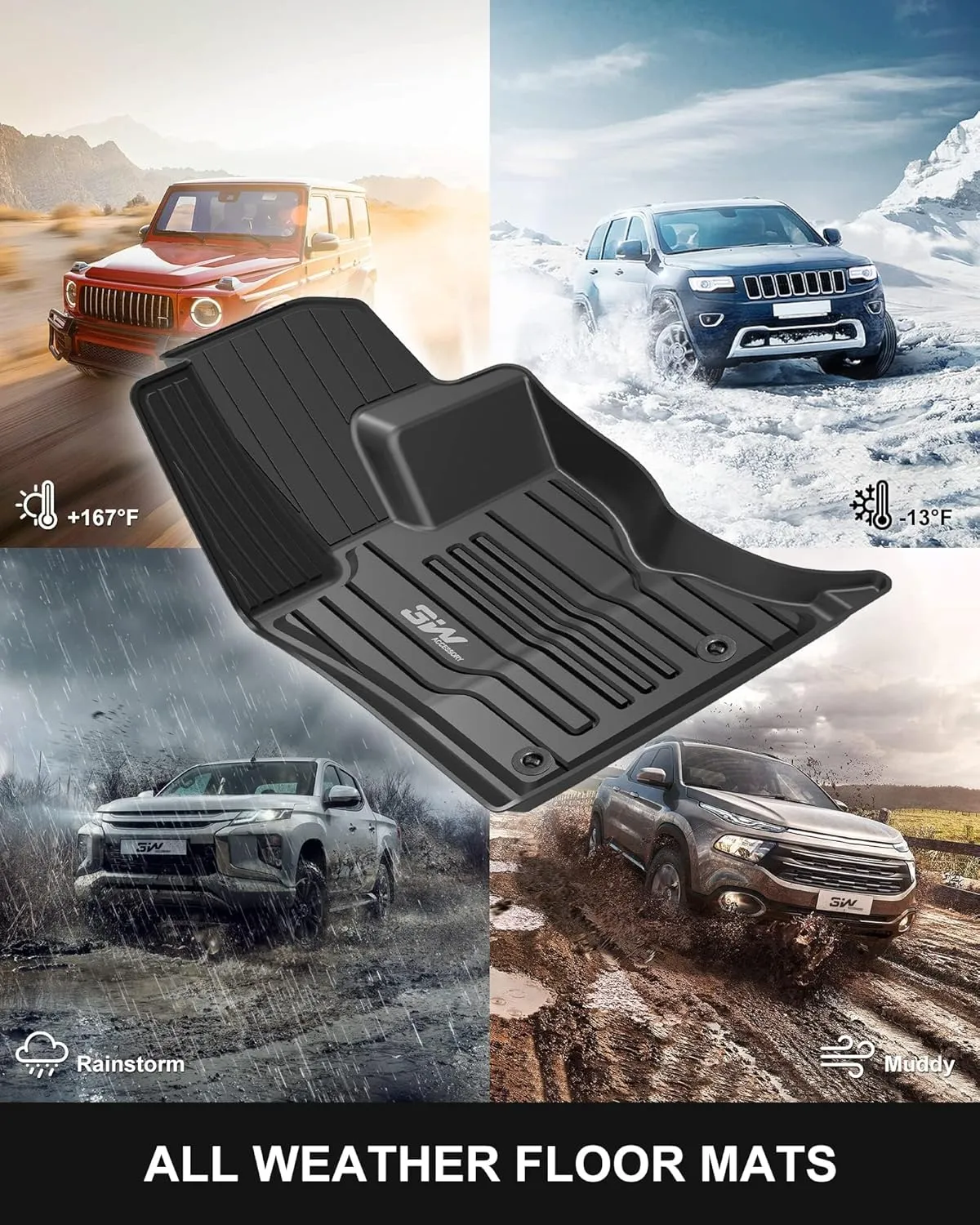 3W Floor Mats Fit for Jaguar F-pace & Land Rover Range Rover Velar 2017-2024 2025, TPE All Weather Custom Fit Accessories for Jaguar F pace Floor Liner 1st and 2nd Row Full Set Car Mats, Black