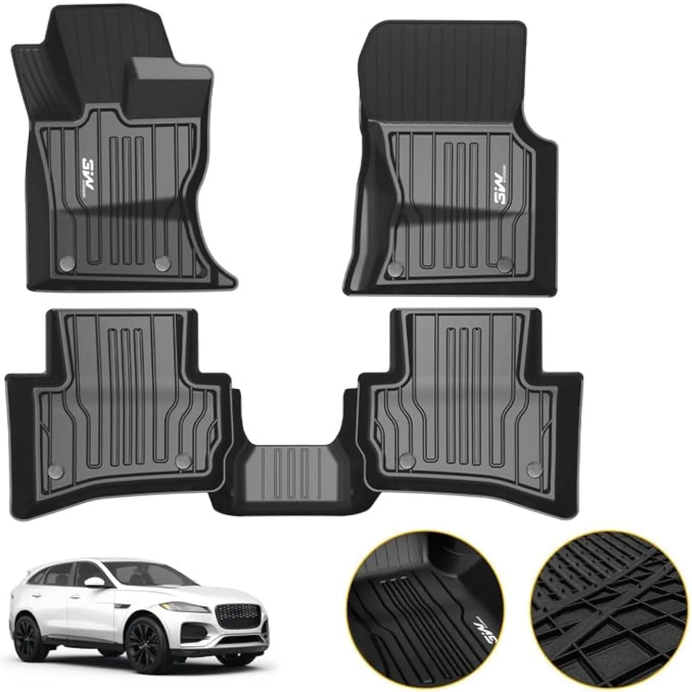 3W Floor Mats Fit for Jaguar F-pace & Land Rover Range Rover Velar 2017-2024 2025, TPE All Weather Custom Fit Accessories for Jaguar F pace Floor Liner 1st and 2nd Row Full Set Car Mats, Black