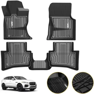 3W Floor Mats Fit for Jaguar F-pace & Land Rover Range Rover Velar 2017-2024 2025, TPE All Weather Custom Fit Accessories for Jaguar F pace Floor Liner 1st and 2nd Row Full Set Car Mats, Black