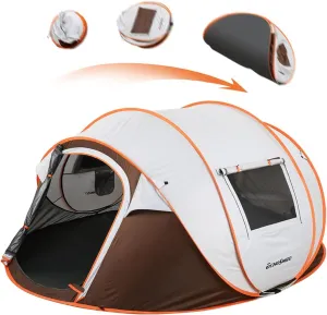 4-6 Person White   Brown Pop-Up Camping Tent - Instant Cabin Tent Waterproof Easy Setup