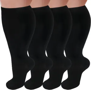 4 Pairs Plus Size Compression Socks for Women and Men 20-30 mmHg, Wide Calf Stockings Best Support for Circulation, Running
