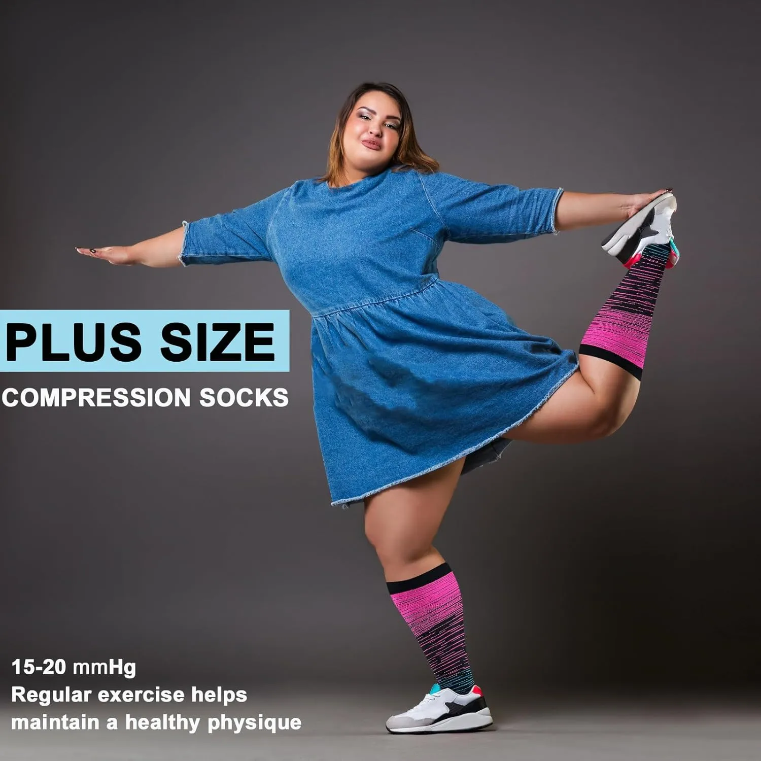 4 Pairs Plus Size Compression Socks for Women and Men 20-30 mmHg, Wide Calf Stockings Best Support for Circulation, Running