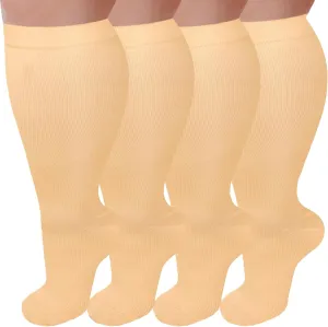 4 Pairs Plus Size Compression Socks for Women and Men 20-30 mmHg, Wide Calf Stockings Best Support for Circulation, Running