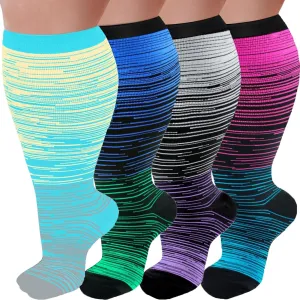 4 Pairs Plus Size Compression Socks for Women and Men 20-30 mmHg, Wide Calf Stockings Best Support for Circulation, Running