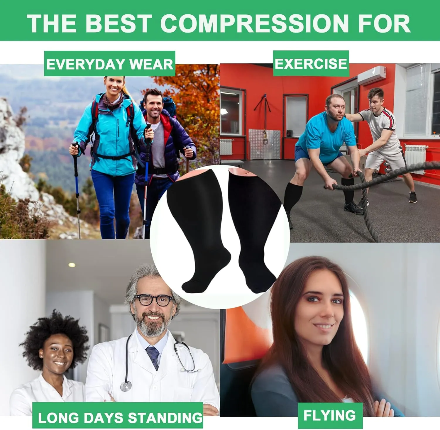 4 Pairs Plus Size Compression Socks for Women and Men 20-30 mmHg, Wide Calf Stockings Best Support for Circulation, Running