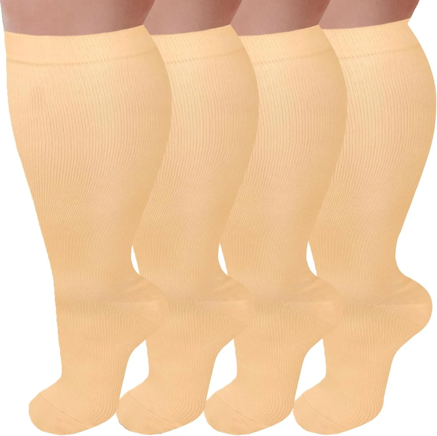 4 Pairs Plus Size Compression Socks for Women and Men 20-30 mmHg, Wide Calf Stockings Best Support for Circulation, Running