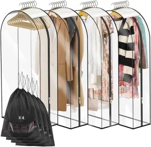 4 PCS 40"Clear garment bags for hanging clothes storage protectors clothes cover for hanging bag with 4 pcs Shoe storage bag (Clear-4PCS)