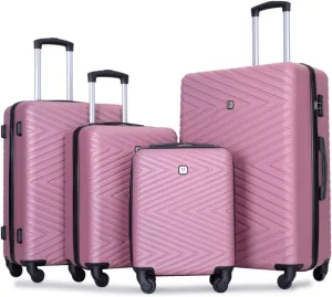 4-Piece ABS Luggage Set (16"/20"/24"/28") - Lightweight Hardshell Suitcases with Lock & 360° Spinner Wheels - Carry-On & Checked Luggage (Pink   ABS)
