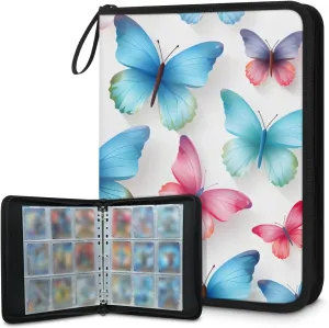 4 Pocket Card Binder, Colorful Butterfly 400 Pockets Collector Album with Zipper Trading Card Binder, Artistic Butterfly Double Sided Pocket Collection Binder