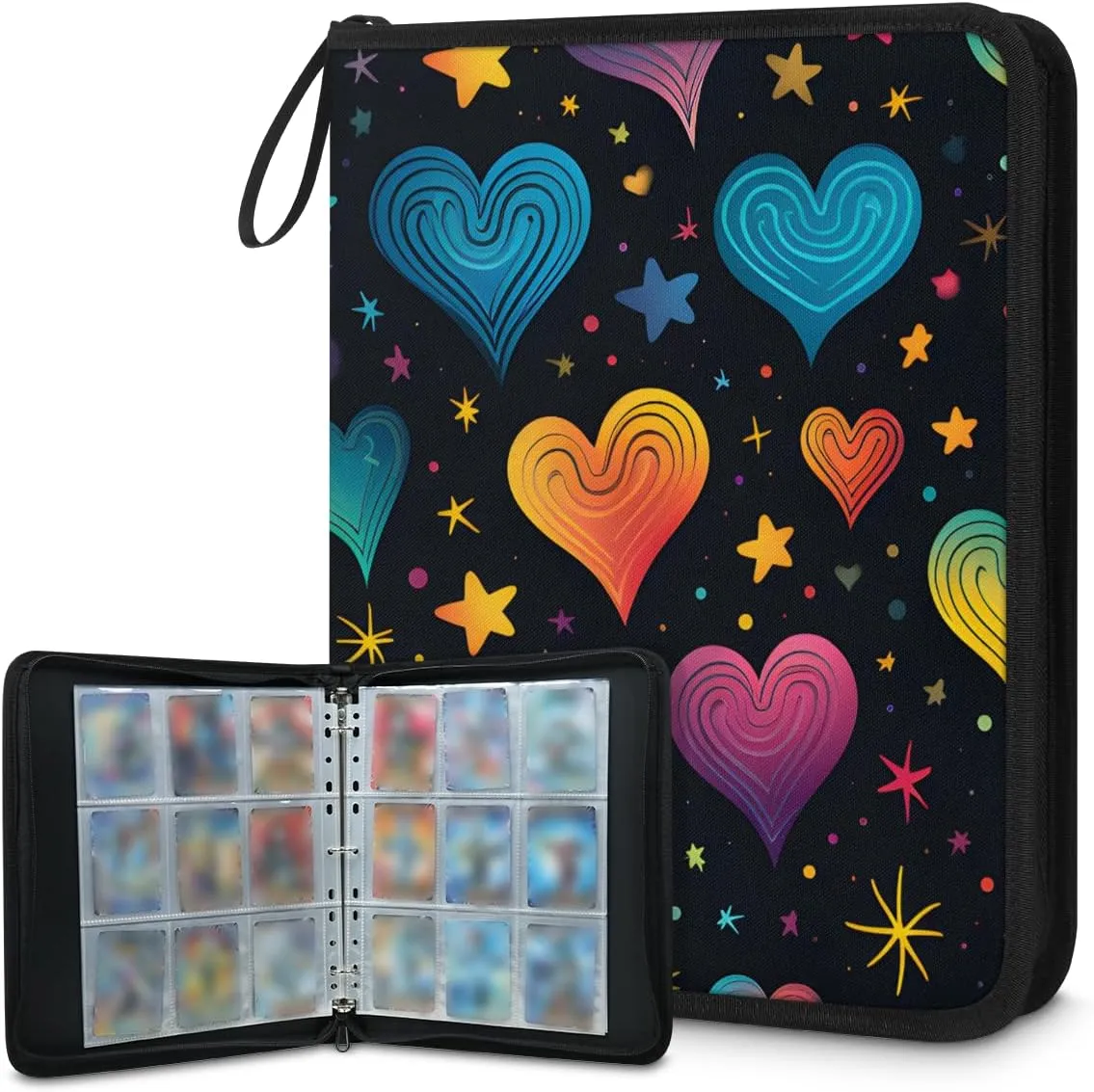 4 Pocket Card Binder, Colorful Star Heart 400 Pockets Collector Album with Zipper Trading Card Binder, Double Sided Pocket Collection Binder